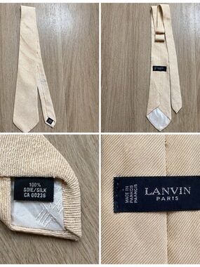 Lanvin Paris 100% Silk Tie Beige Solid Classic Designer